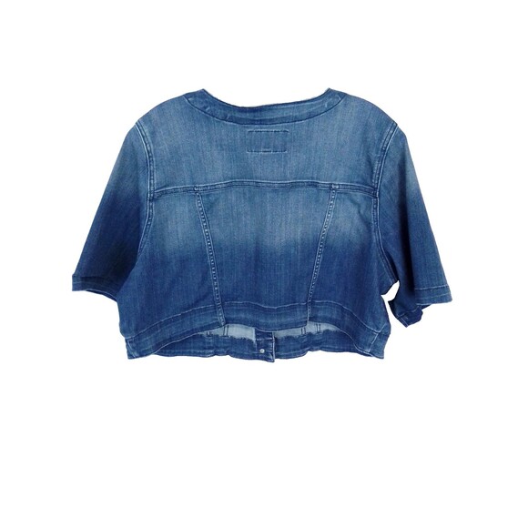 Torrid Women's Round Neck Cropped Blue Demin Short Sleeve Jacket Size 2 - Picture 3 of 5